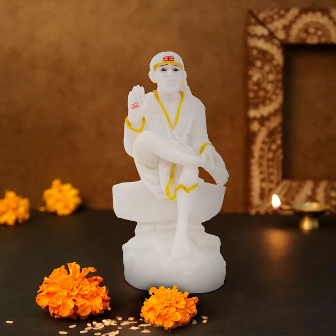 Saibaba Statue for Pooja - 7 * 3 Inches (White)